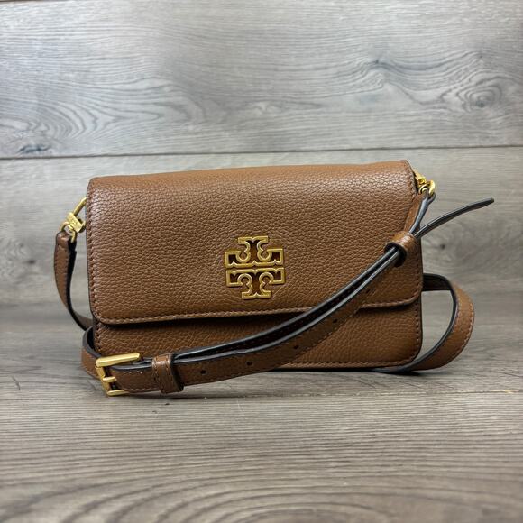 Tory Burch Britten Mini Satchel Tiramisu 140972 Leather Handbag - Picture 3 of 14